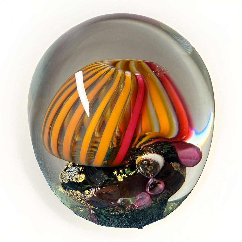 Berry Davis Neptune Hot Glass Signed Art Glass Paperweight 3.5" Reef Gold